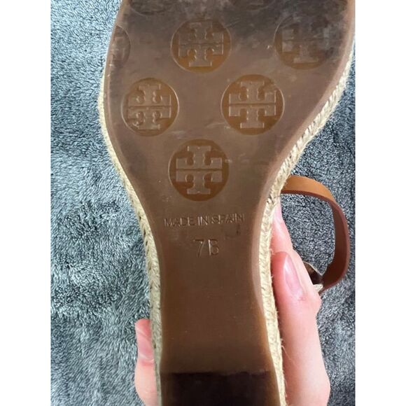 Tory Burch Macy Linen Espadrille Wedge Sandals Sz 7B Blue Twist Knot Ankle Strap - Picture 10 of 11